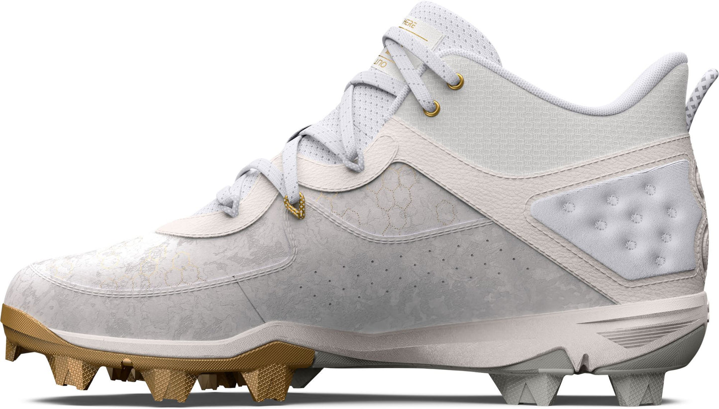 Under Armour Men's Harper 8 Mid RM Baseball Cleats - White/Gold, Size 7