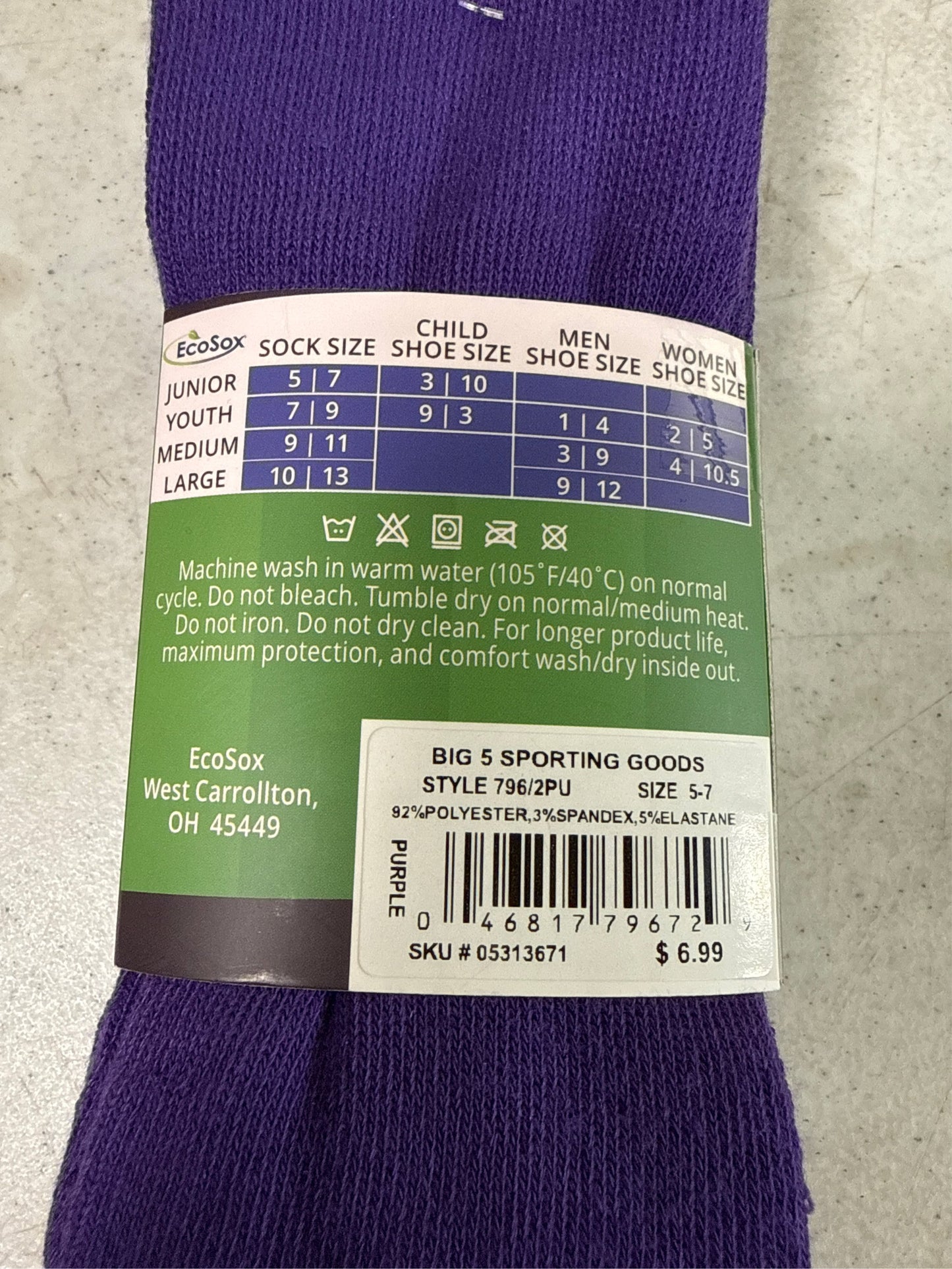 EcoSox Junior Premier Over-the-Calf Soccer Socks - 2 Pack, Purple, Size 5-7