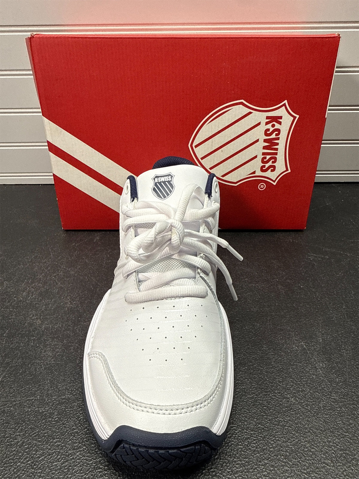 K-Swiss Court Express Men's Tennis Shoes - White/Navy, Size 7.5