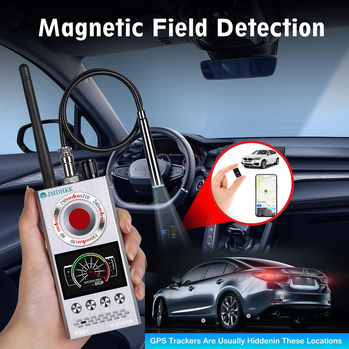 JMDHKK K68+ Anti-Spy Hidden Camera and Bug Detector - Silver