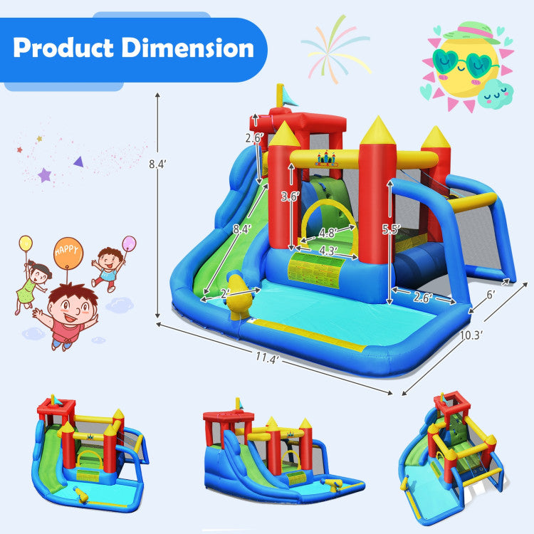 Costway Inflatable Bounce House with Splash Pool, Water Slide, and Blower