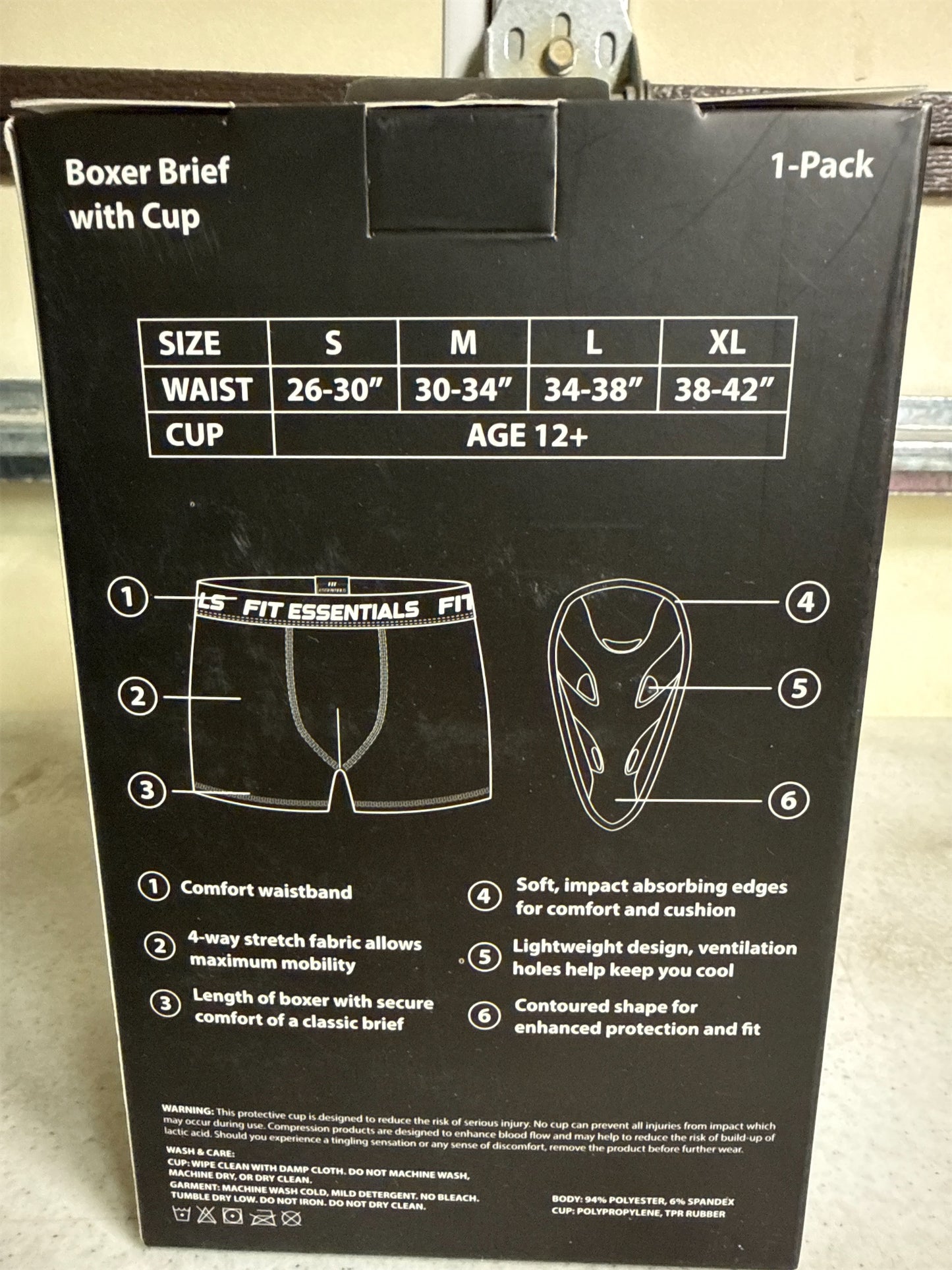 Fit Essentials Adult Boxer Brief with Athletic Cup, White/Gray, Small