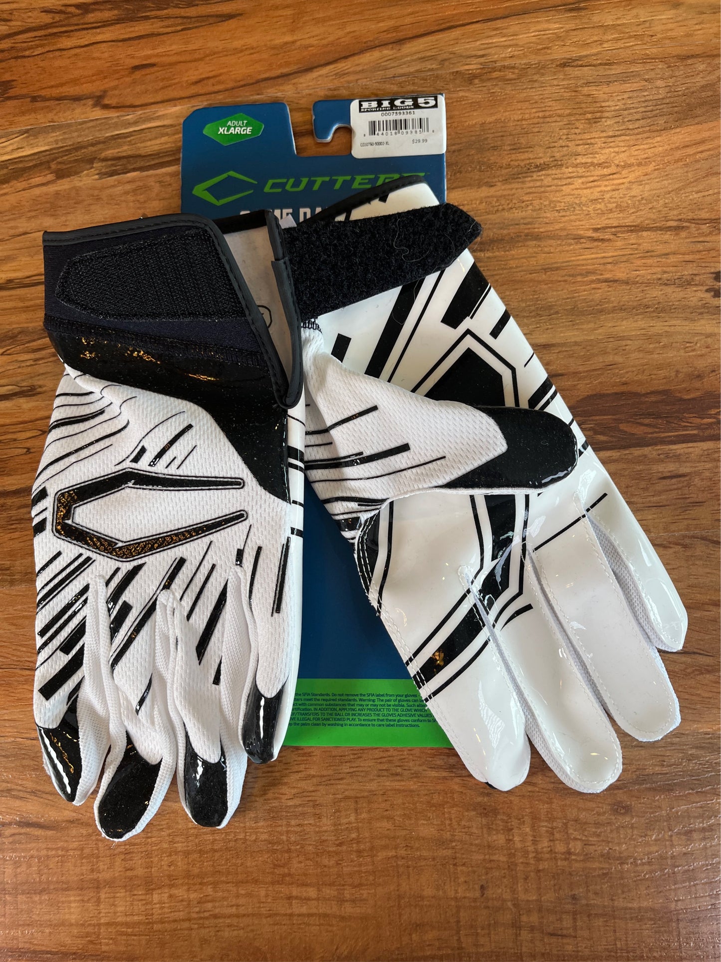 Cutters Men's Game Day Pro Football Receiver Gloves - White, XL