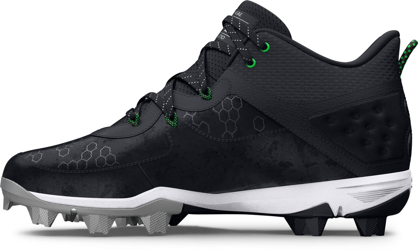 Under Armour Men's Harper 8 Mid RM Baseball Cleats - Black/Silver, Size 8