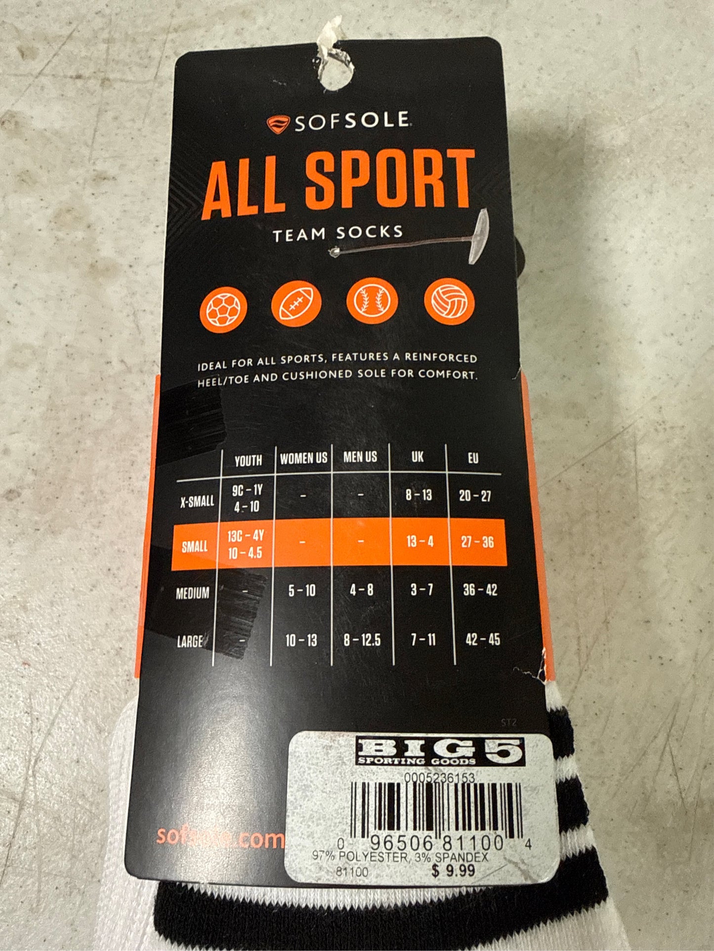 Sof Sole All-Sport Youth Team Socks - 2 Pack, Black, Size S