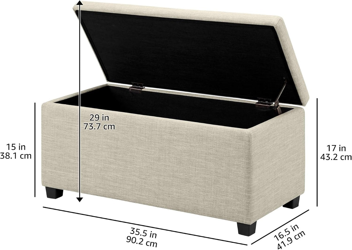 Amazon Basics 35.5" Upholstered Storage Ottoman and Entryway Bench, Beige