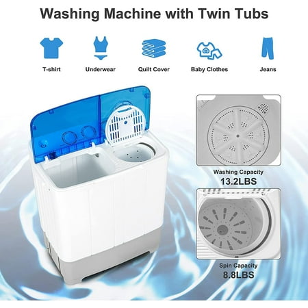 Costway Portable Twin Tub Washing Machine with 13.2 lb Washer & 8.8 lb Spinner