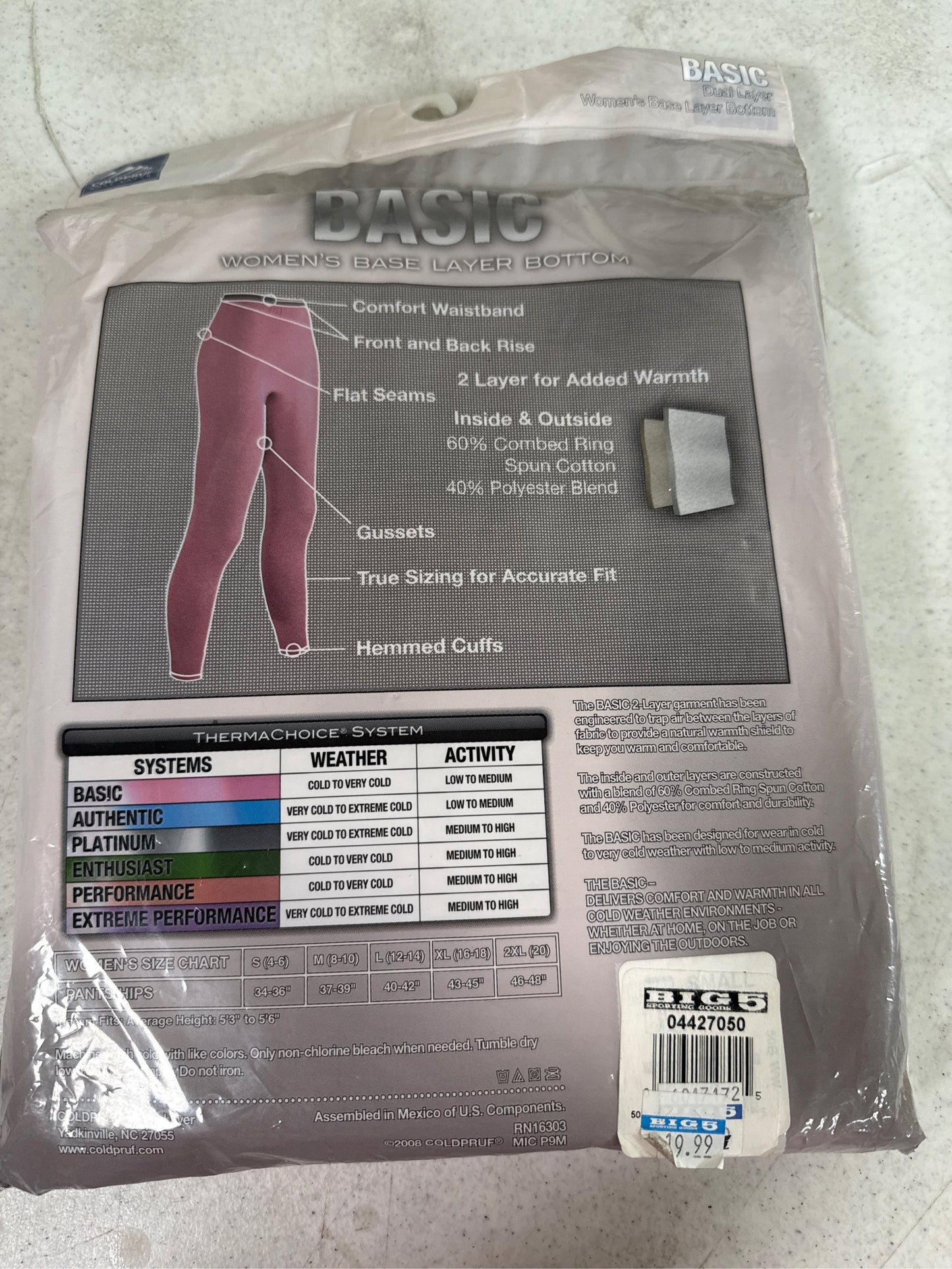 ColdPruf Women's Basic Dual Layer Thermal Baselayer Bottoms - Winter White, Small