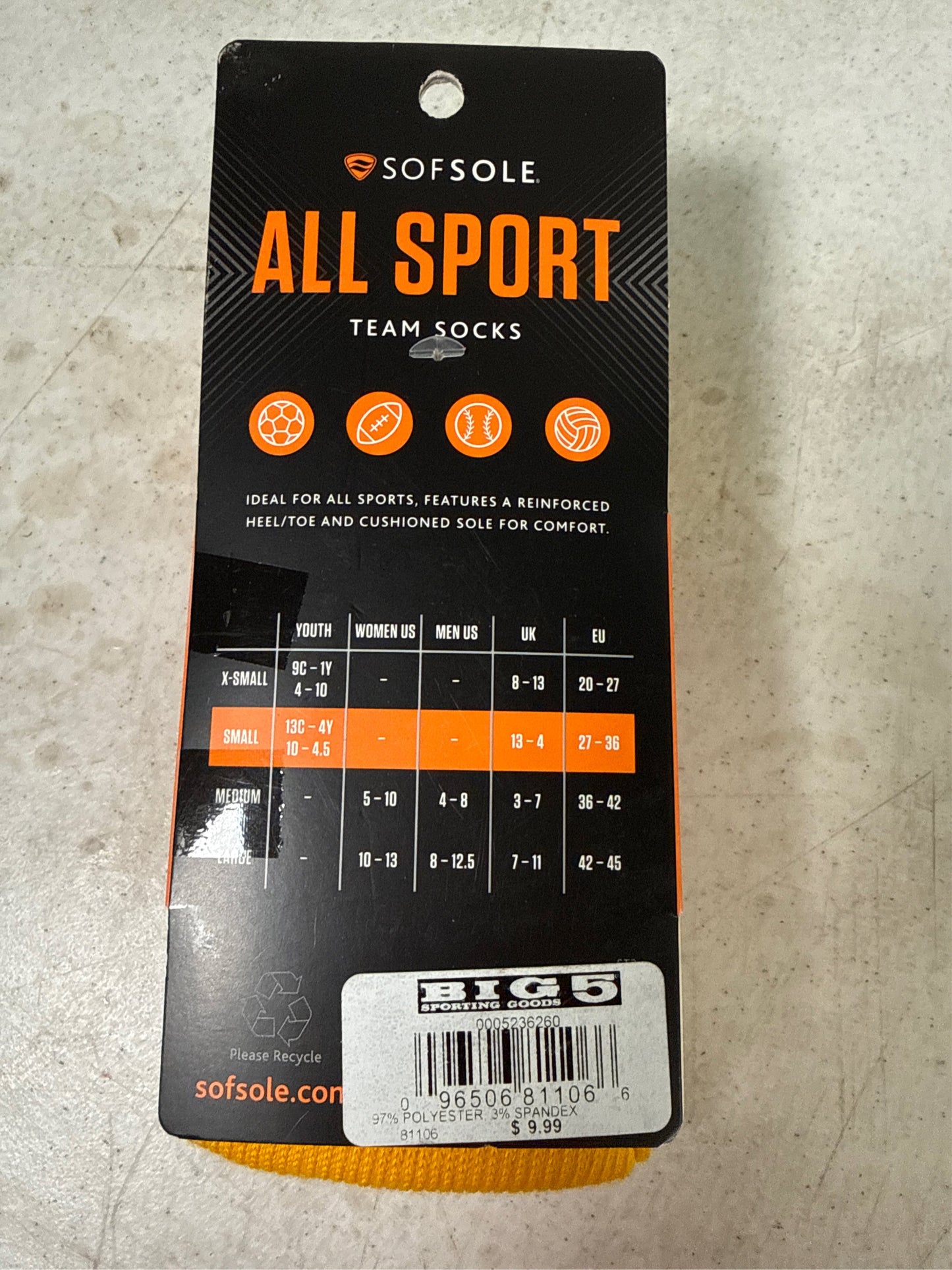 Sof Sole All-Sport Youth Team Socks, 2-Pack - Gold, Size S