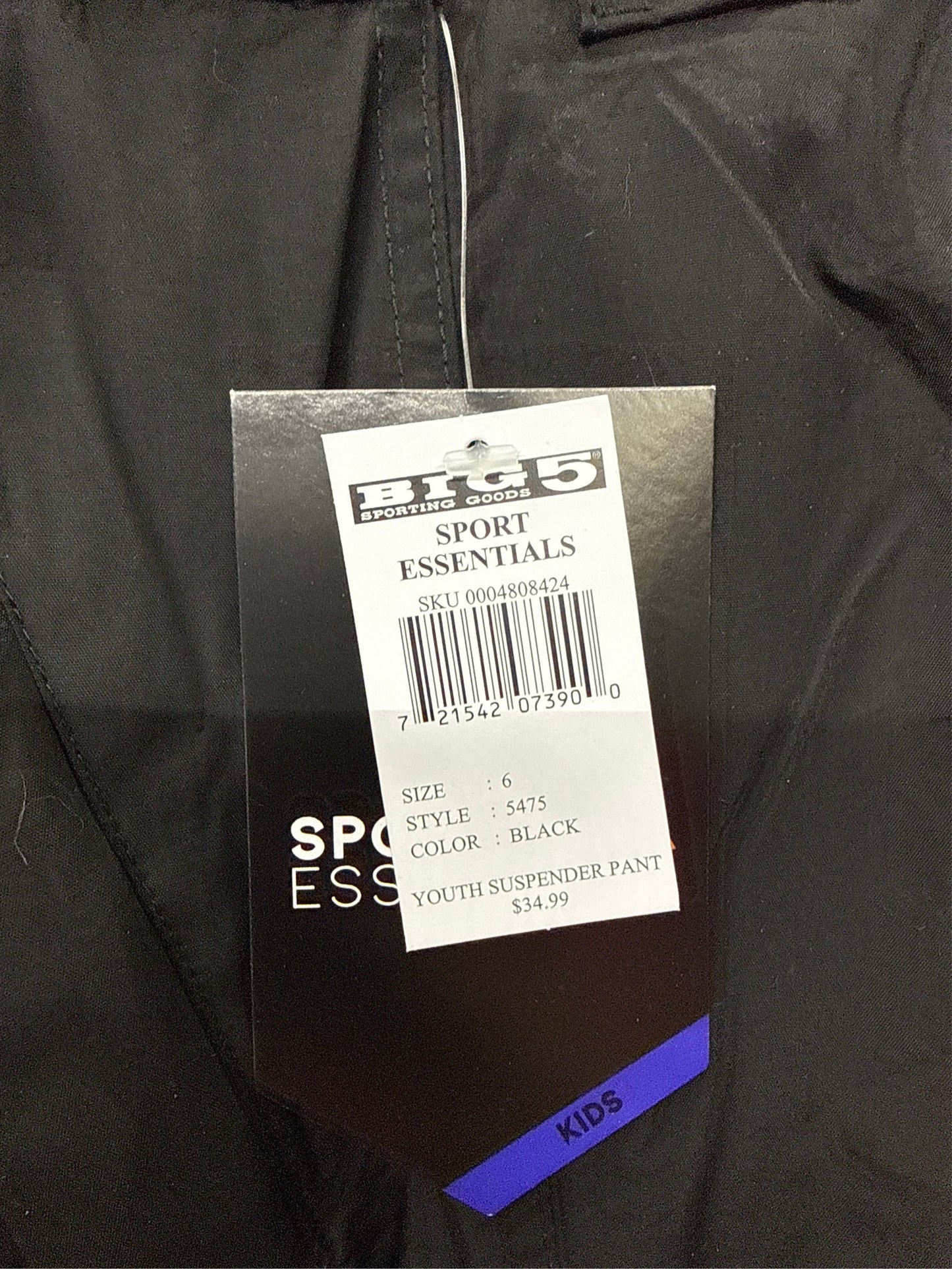 Sport Essentials Youth Suspender Snow Pants - Black, Size 6