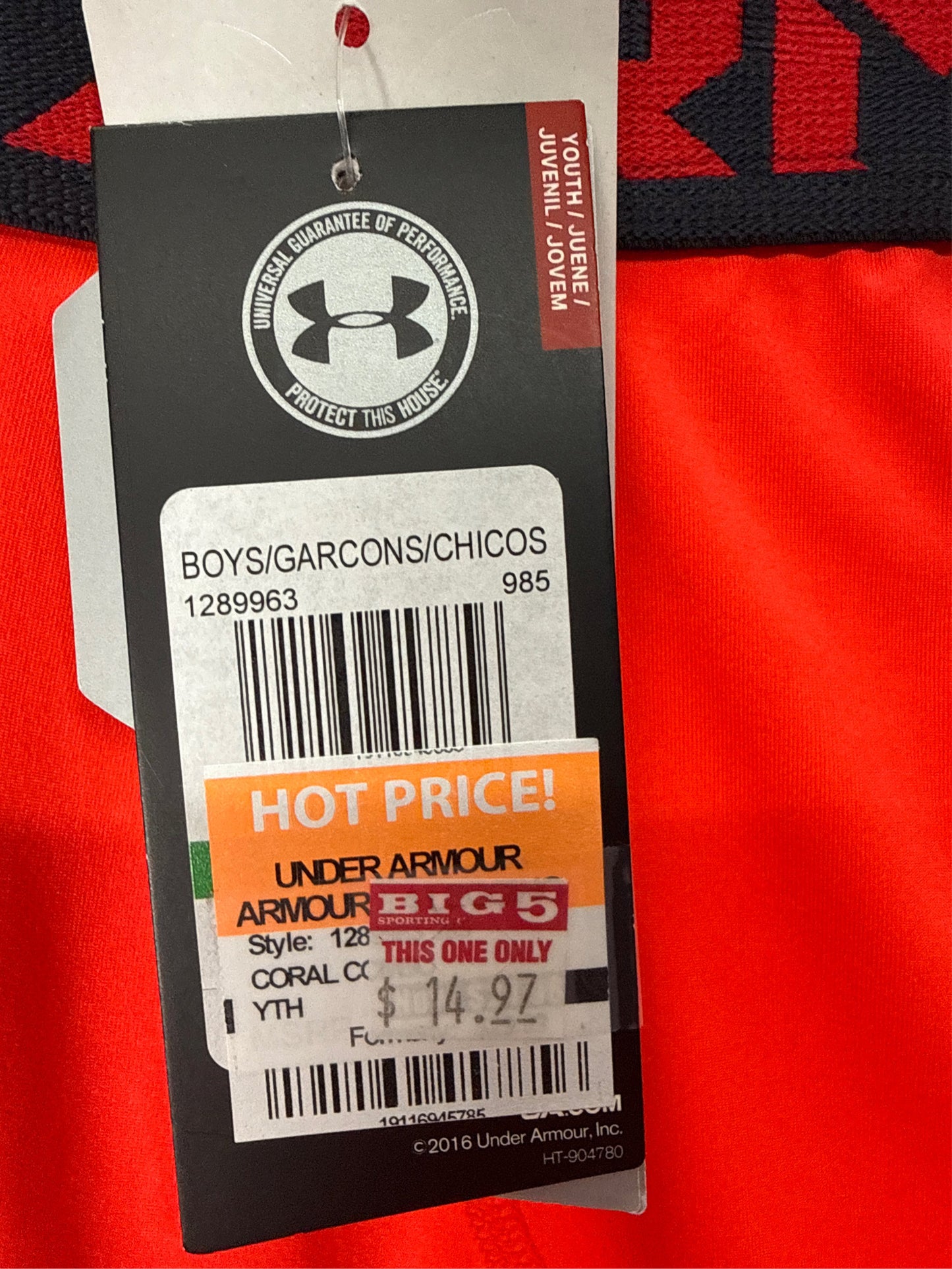 Under Armour Boys' HeatGear Logo Leggings - Coral Combo, Size L