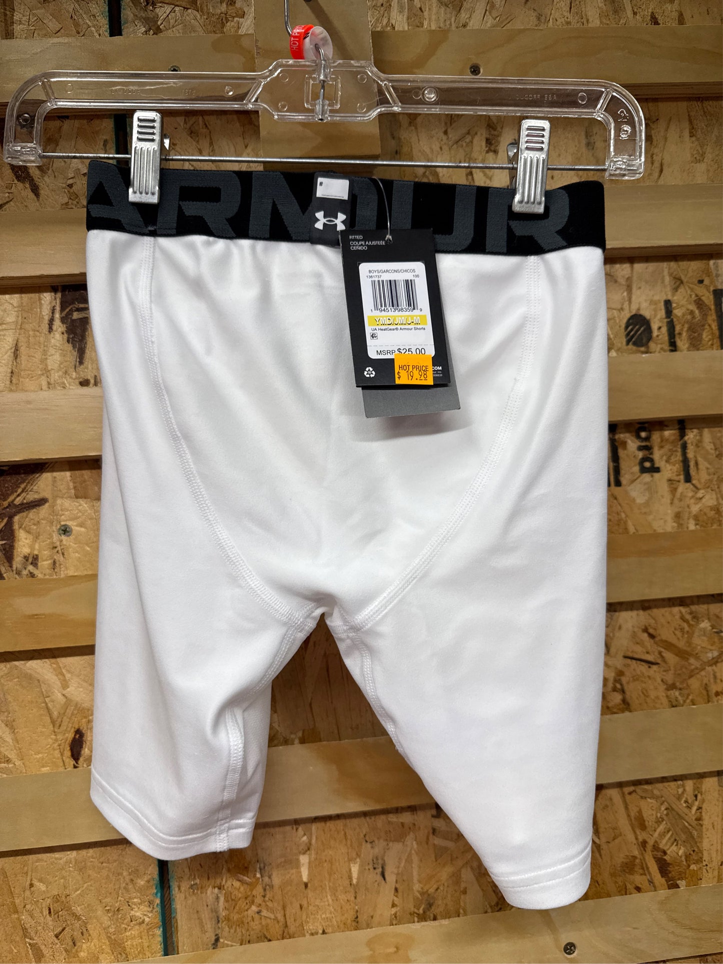 Under Armour Kids' HeatGear Armour Compression Base-Layer Shorts - White/Black, Size Medium