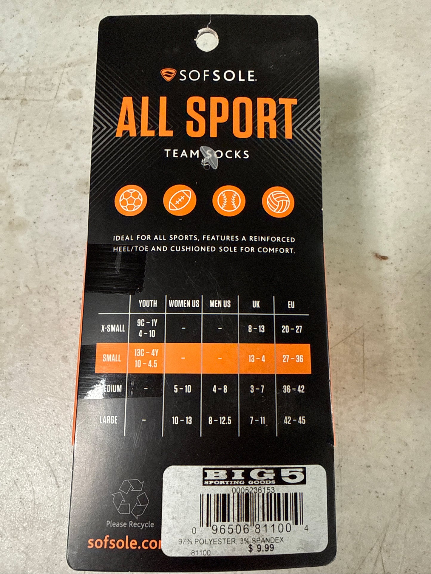 Sof Sole Youth All-Sport Team Socks - 2 Pair Pack, Black, Small