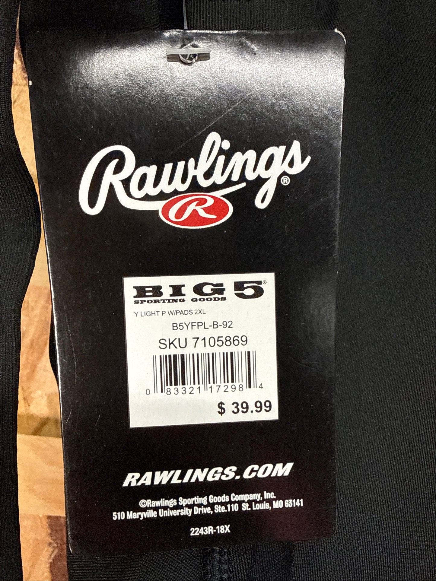 Rawlings Youth Integrated Football Pants - Black, Size 2XL