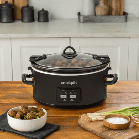 Crock-Pot 6-Quart Cook & Carry Slow Cooker with One-Touch Control, Matte Black