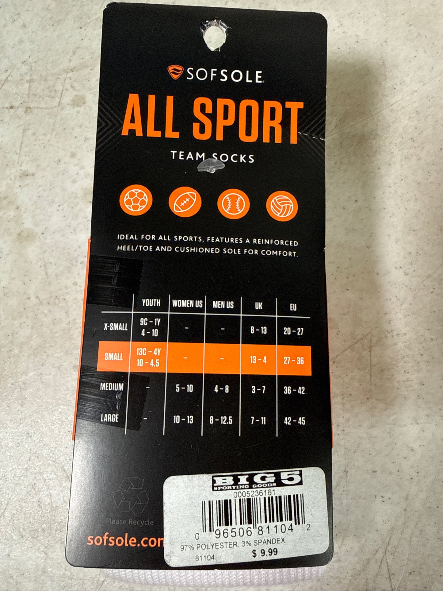 Sof Sole Youth All-Sport Team Socks, 2-Pack - White, Size S