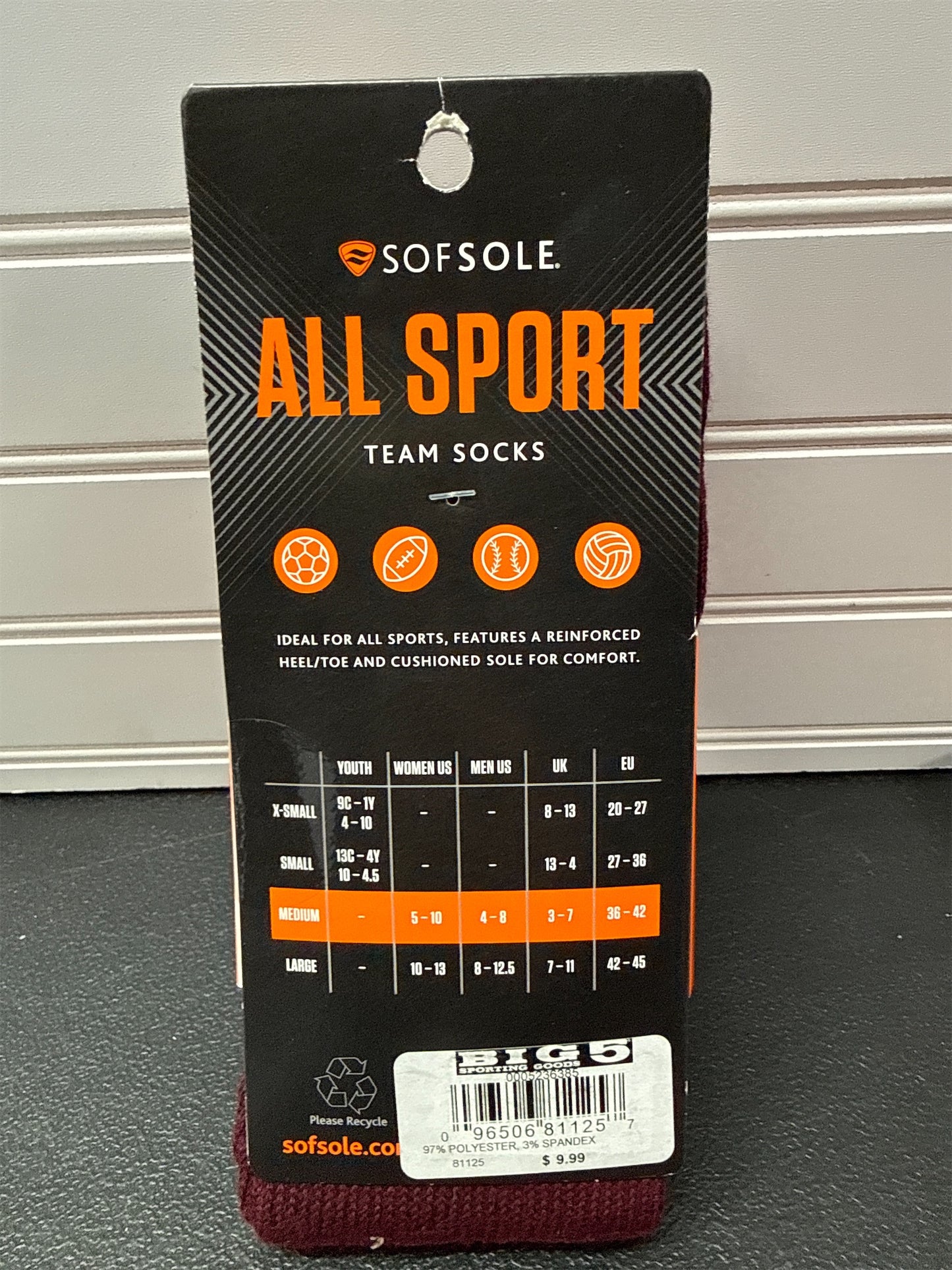 Sofsole Adult All-Sport Team Socks, 2-Pack - Maroon, Size M