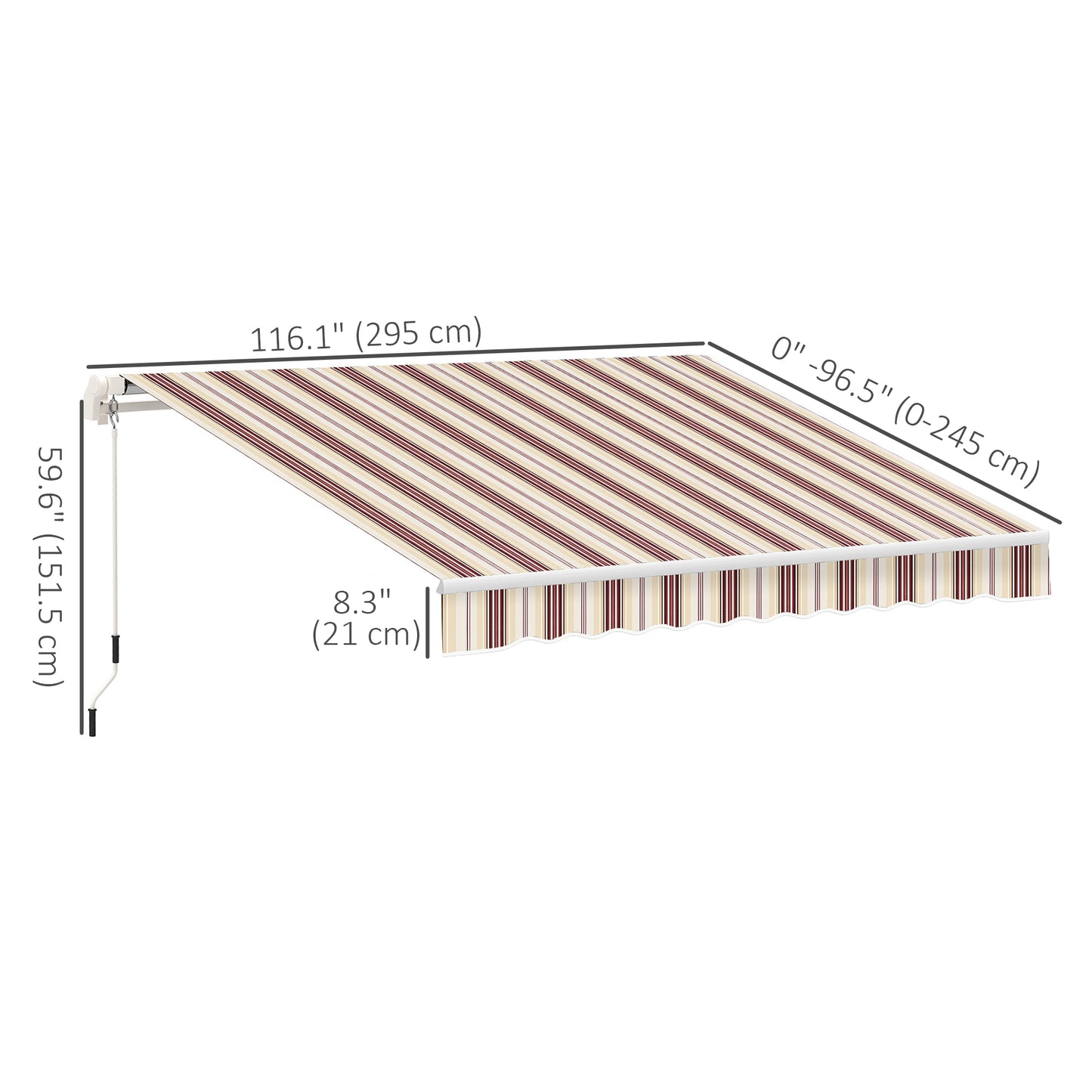 Outsunny Manual Retractable Awning Sun Shade Canopy, Red/Beige Striped