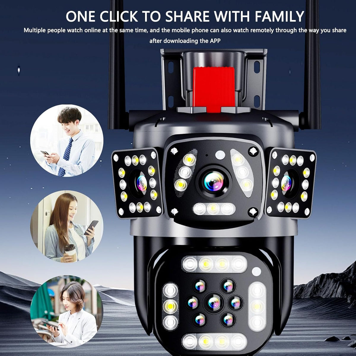 Dioche 8MP 4K Triple Lens Outdoor Security Camera with Full Color Night Vision - Black