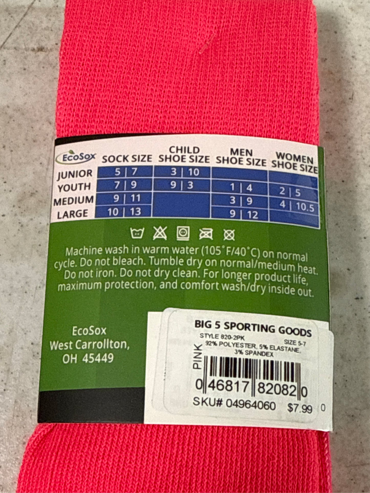 EcoSox Premier Junior Over-the-Calf Soccer Socks - 2 Pack, Pink, Size 5-7