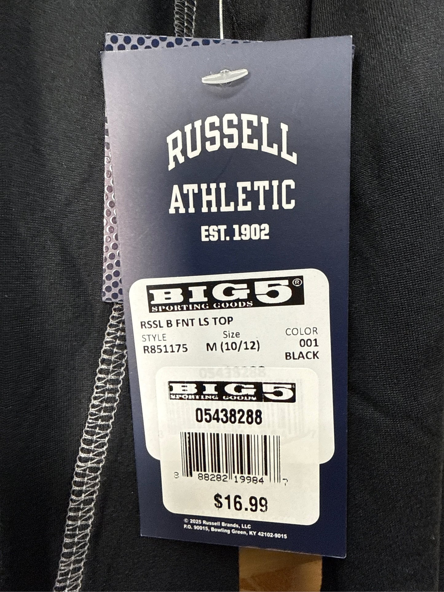Russell Athletic Boys' Fitted Long-Sleeve Crew Shirt - Black, Size M (10/12)