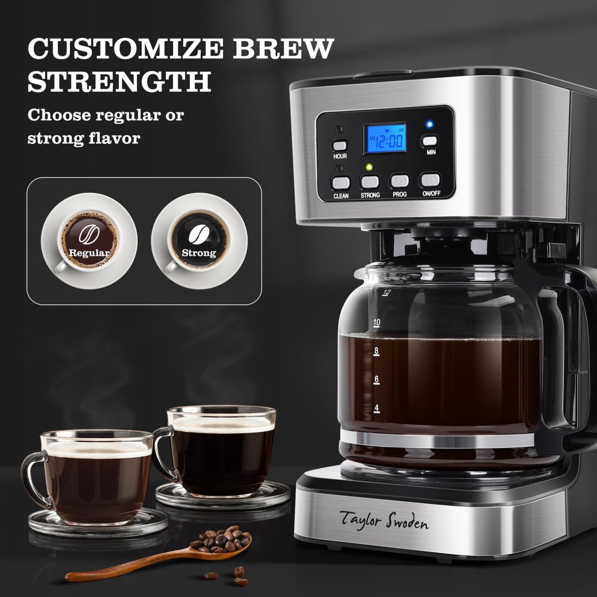 Taylor Swoden 12-Cup Programmable Drip Coffee Maker, Stainless Steel
