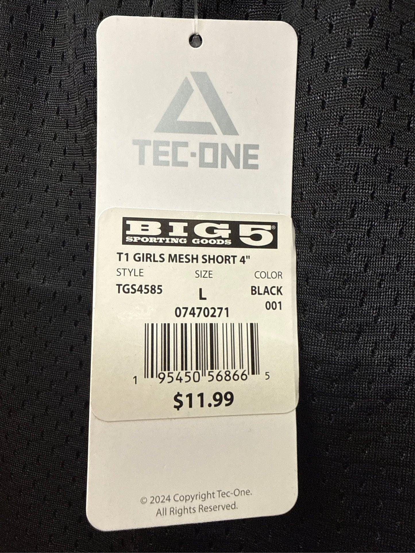 TEC-ONE Girls' 4" Inseam Poly Mesh Athletic Shorts - Black, Size Large