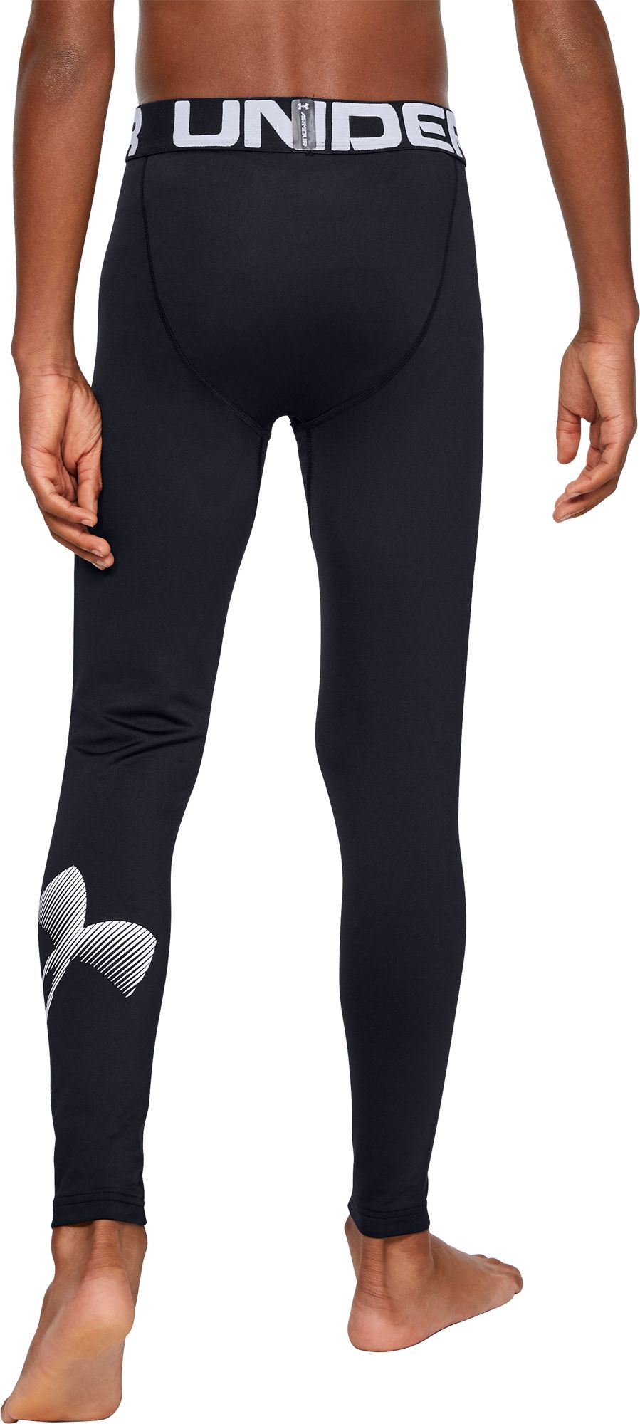 Under Armour Boys' ColdGear Armour Leggings - Black/White, XL