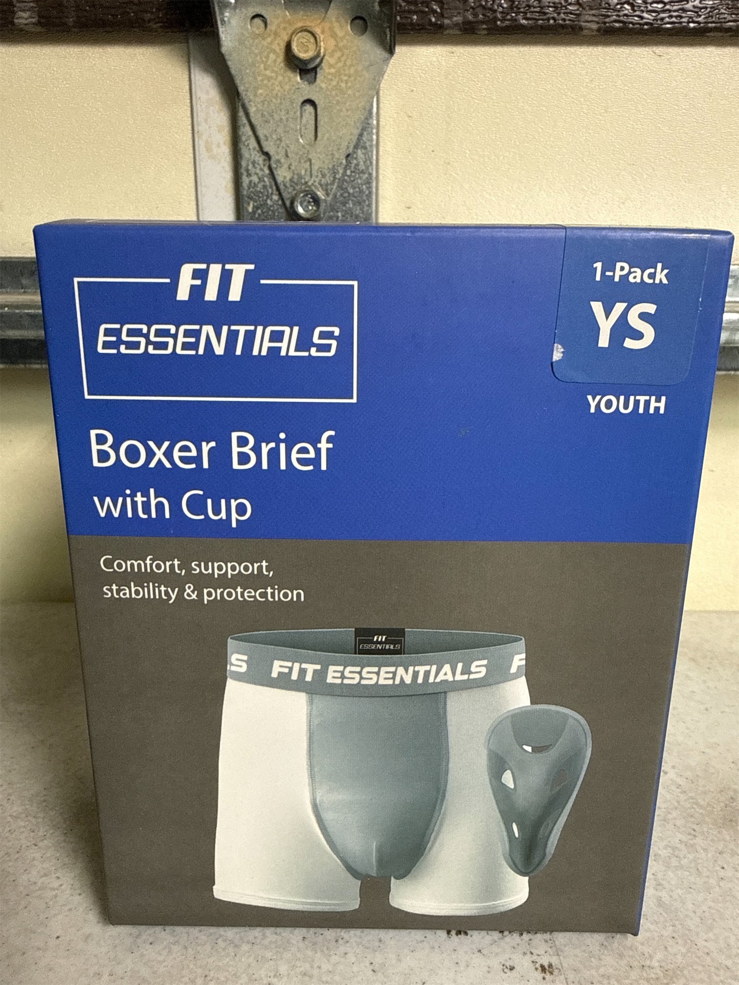 Fit Essentials Kids' Athletic Boxer Brief with Protective Cup - Youth Small, White/Gray