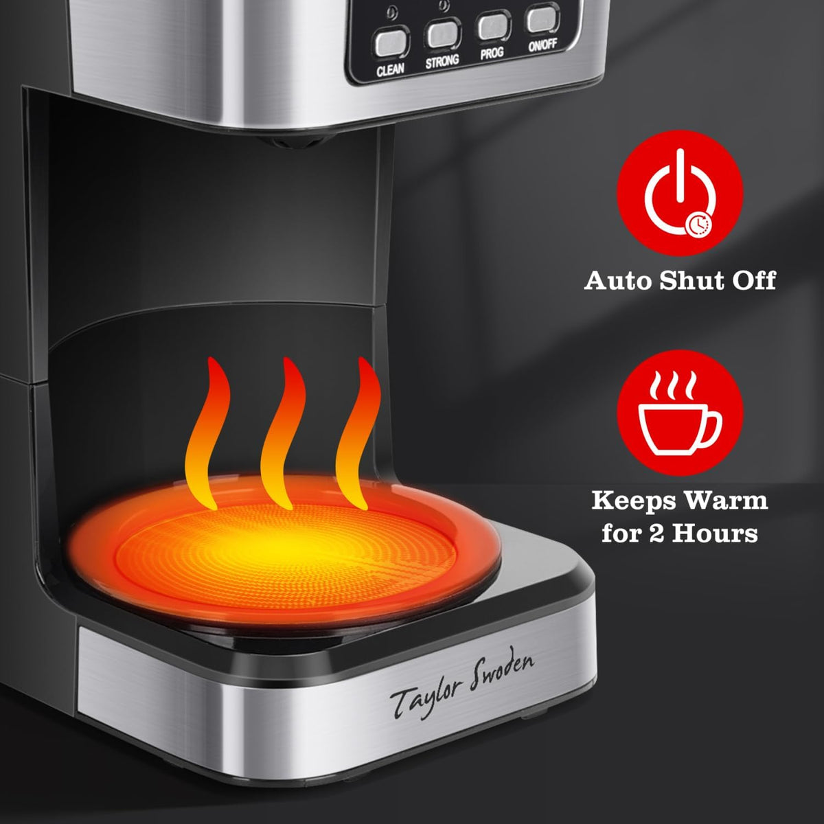 Taylor Swoden 12-Cup Programmable Drip Coffee Maker, Stainless Steel
