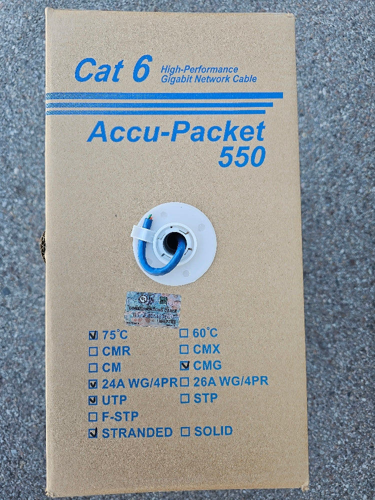 Accu-Packet 550 Cat6 Stranded Network Cable - 1000 ft, Blue