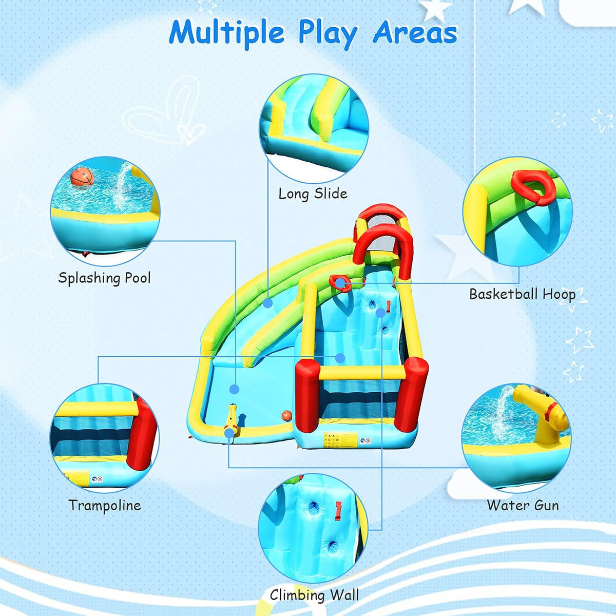 KOTEK Inflatable Water Slide & Bouncy Castle for Kids - Splash Pool & Climbing Wall (Blower Not Included)