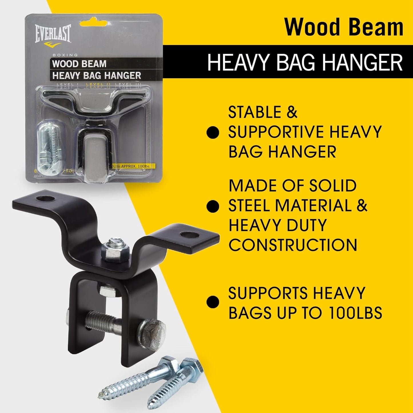 Everlast Heavy Bag Wood Beam Hanger - Black