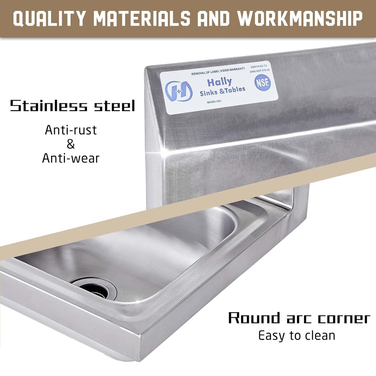 Hally HL-HS-17 Stainless Steel Wall Mount Sink with Faucet - 17" x 15"