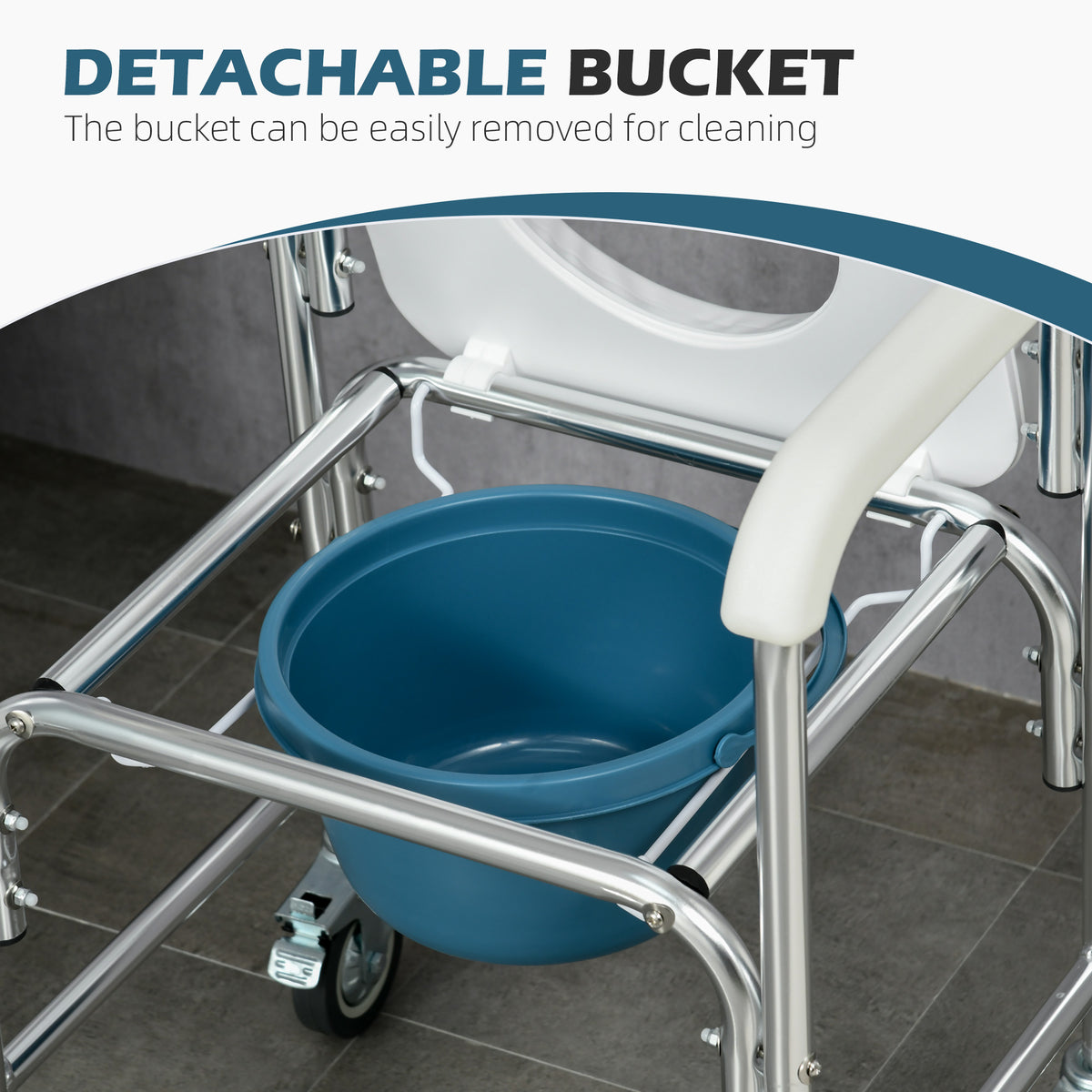 HOMCOM 3-in-1 Mobile Shower Commode Wheelchair with Removable Bucket