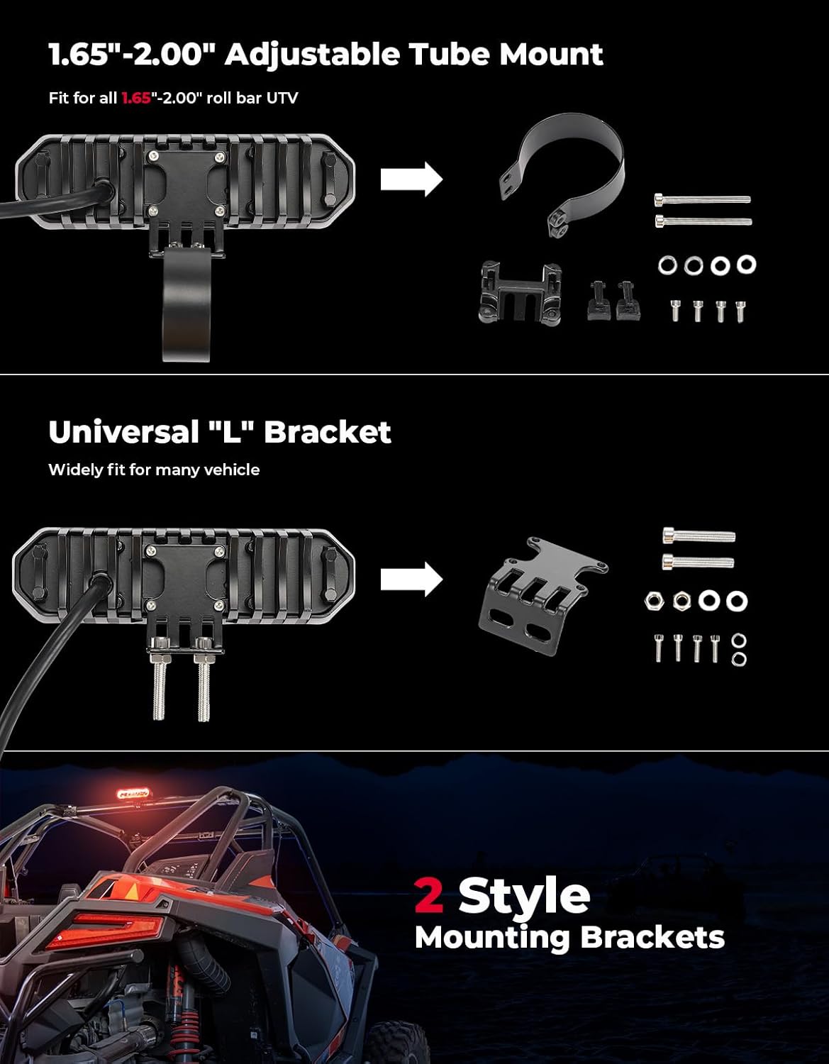 Kemimoto UTV LED Chase Brake Tail Light for Polaris RZR and Can-Am