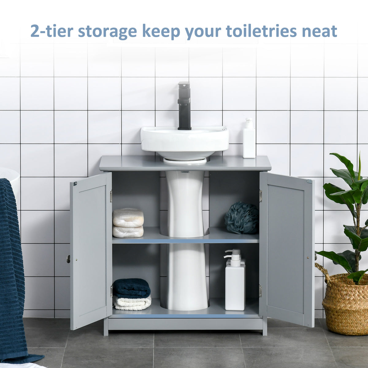 Kleankin Gray Bathroom Vanity Cabinet with U-Shape Cut-Out and Adjustable Shelf