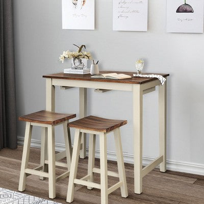 Costway 3-Piece Bar Table Set with 2 Saddle Stools, Space-Saving Design