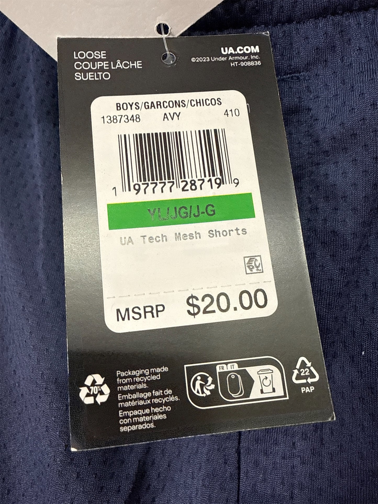 Under Armour Boys' Tech Mesh Shorts - Midnight Blue, Size Large