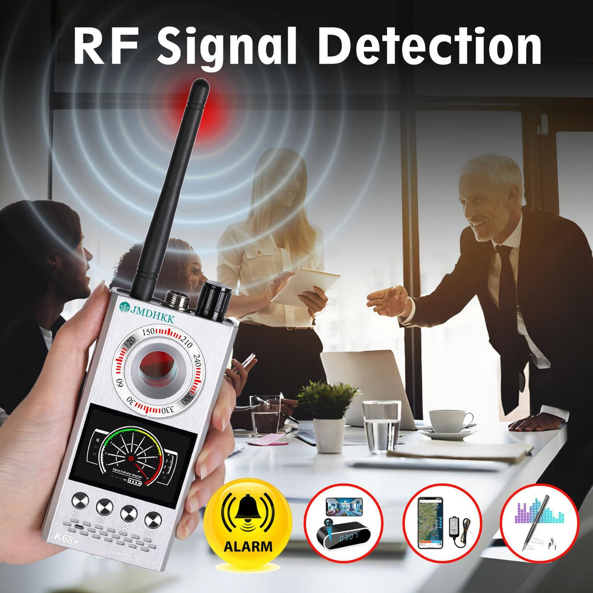 JMDHKK K68+ Anti-Spy Hidden Camera and Bug Detector - Silver
