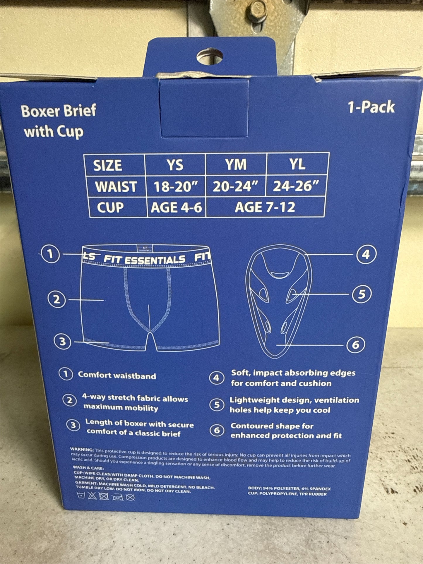 Fit Essentials Youth Boxer Brief with Athletic Cup - White/Gray, Size Medium