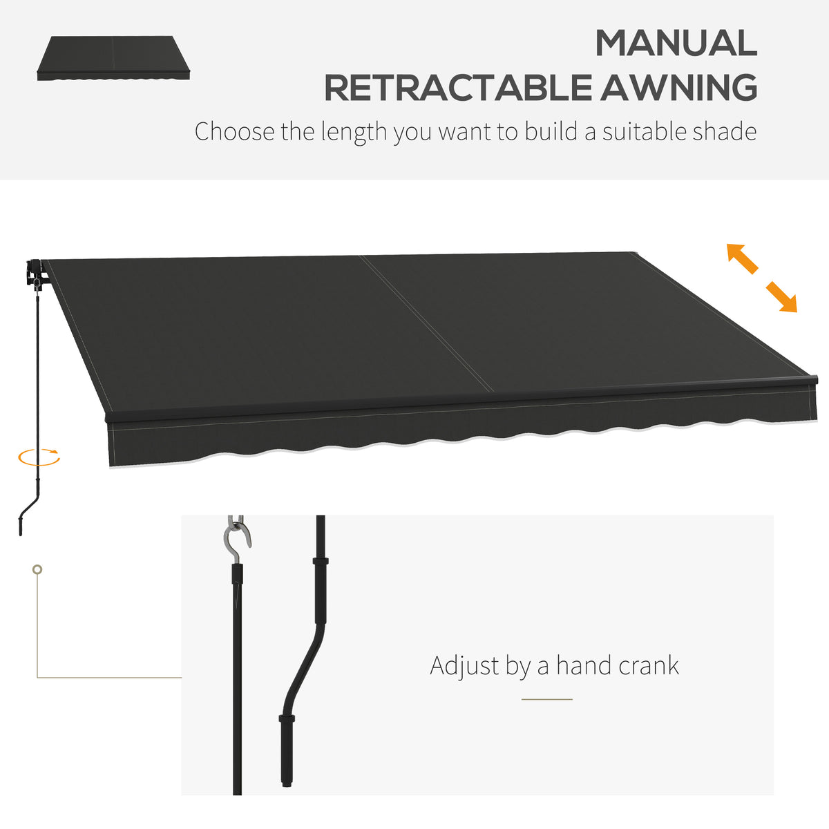 Outsunny 12' x 10' Retractable Manual Awning - UV Resistant Dark Gray Sunshade