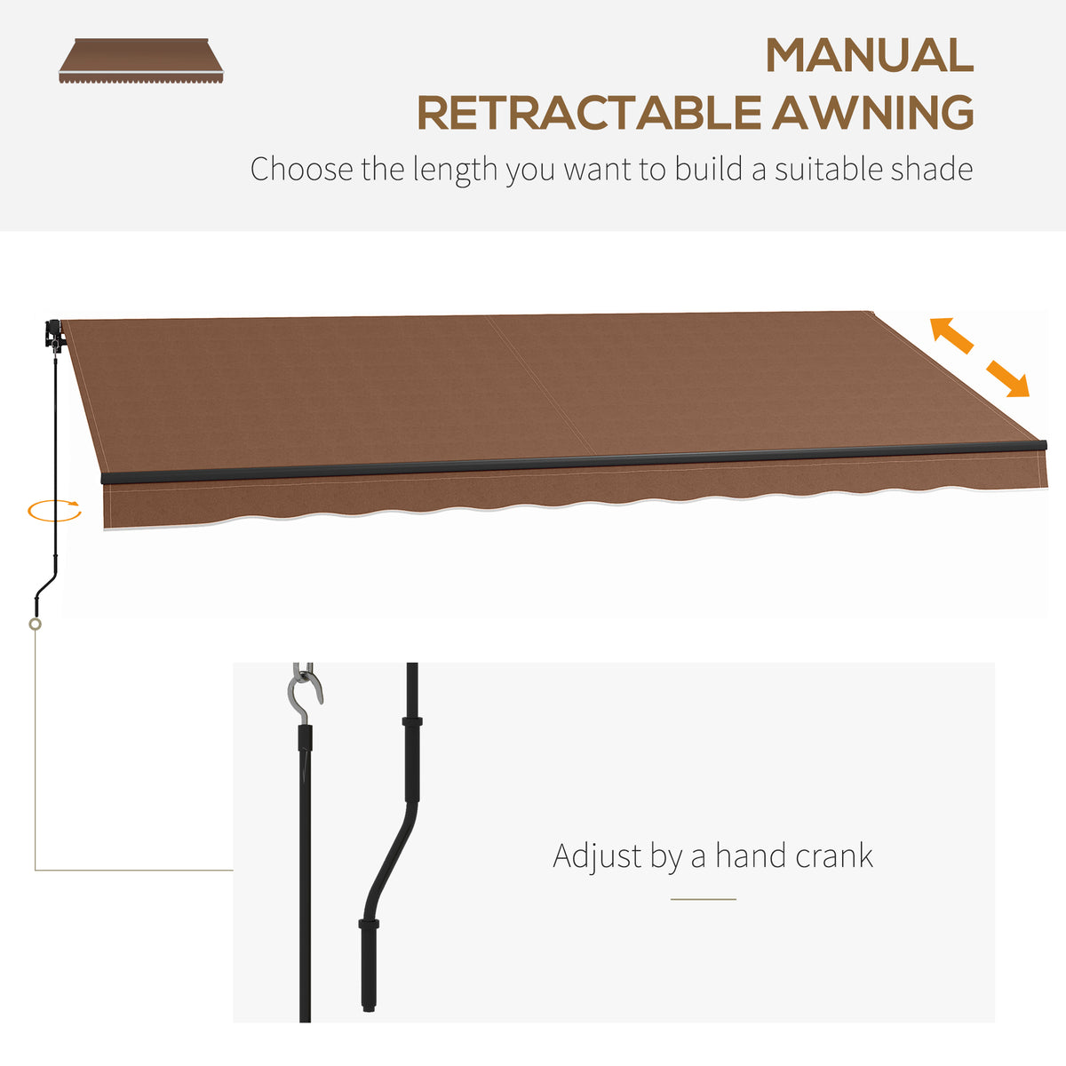 Outsunny 16' x 10' Retractable Patio Awning - UV-Resistant Sunshade Shelter - Brown
