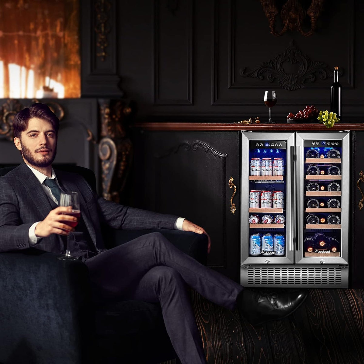 AAOBOSI 30 Inch Dual Zone Wine and Beverage Cooler - Stainless Steel Built-In Fridge