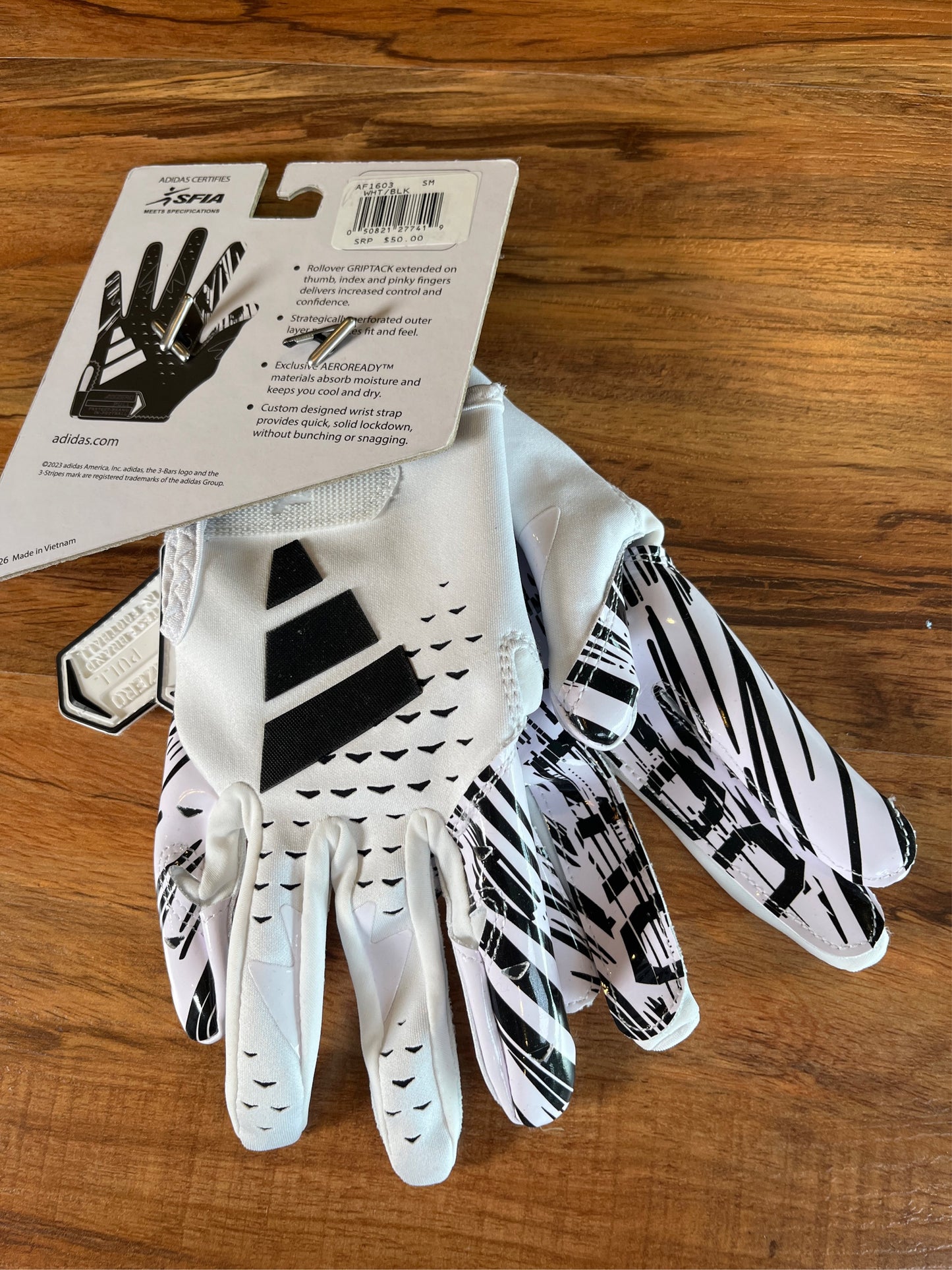 Adidas Adizero 13 Men's Football Receiver Gloves - White/Black, Small