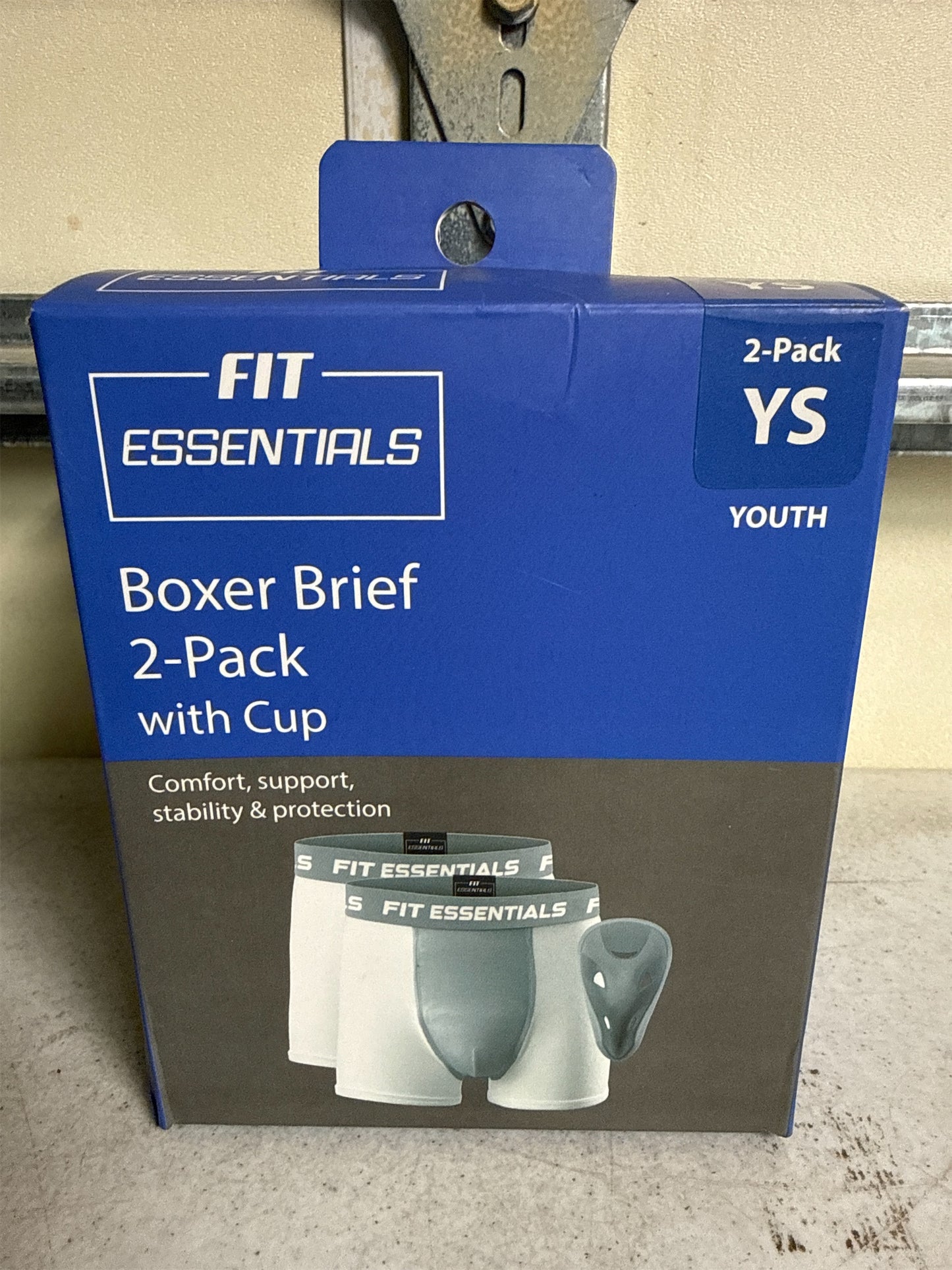 Fit Essentials Kids' Athletic Boxer Briefs with Protective Cup - 2 Pack, White/Gray, Youth Small