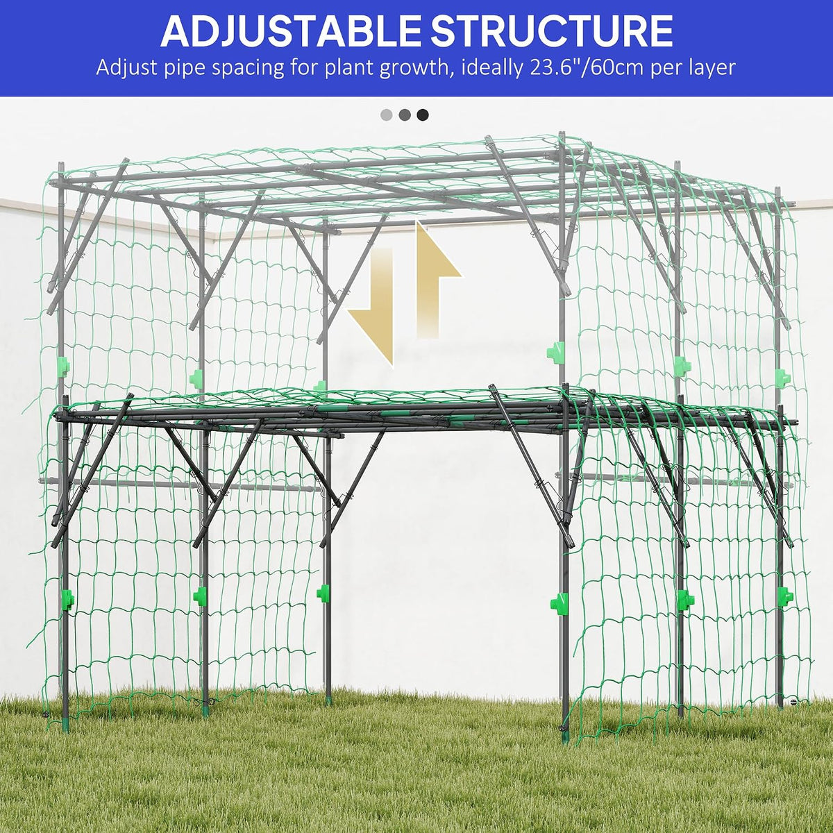Outsunny 7.3 Ft Garden Arch Trellis, Black Metal Climbing Plant Support with Netting