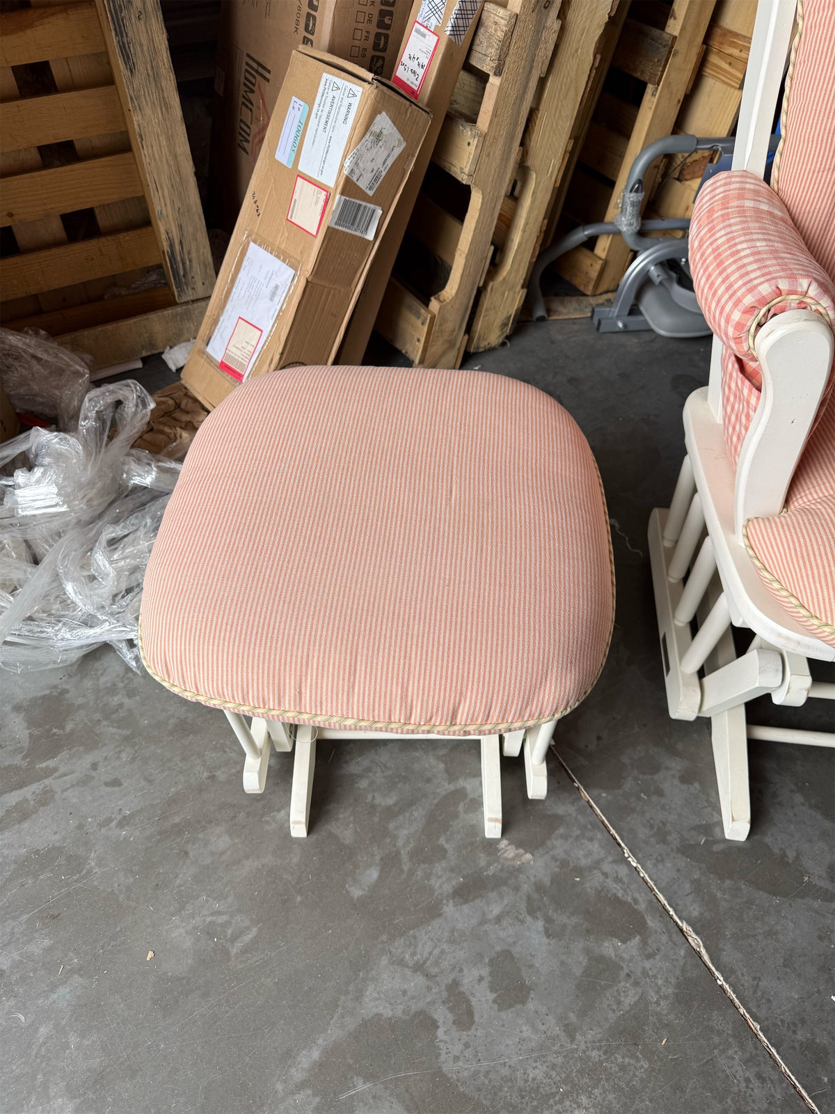 Cozy Pink & White Striped Glider Rocking Chair with Matching Ottoman