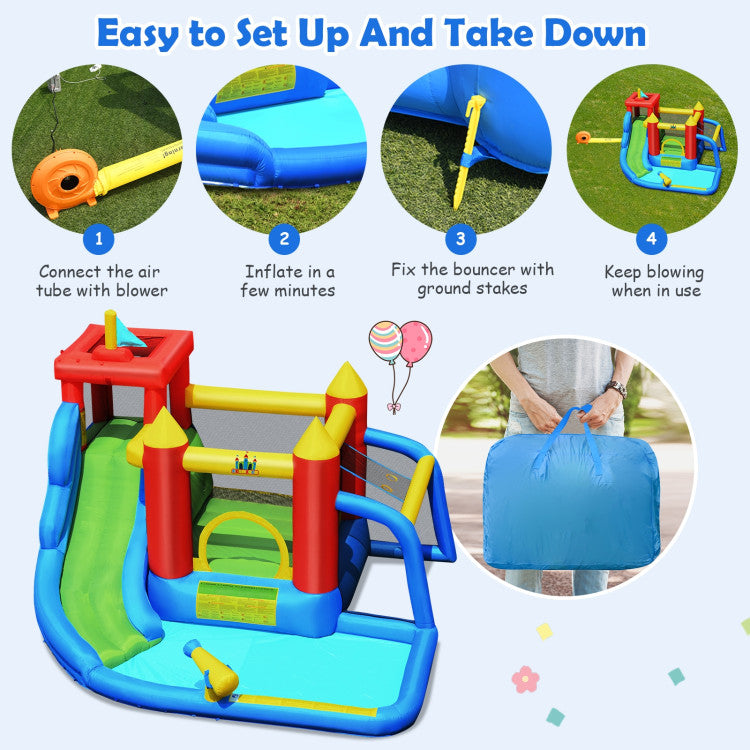 Costway Inflatable Bounce House with Splash Pool, Water Slide, and Blower
