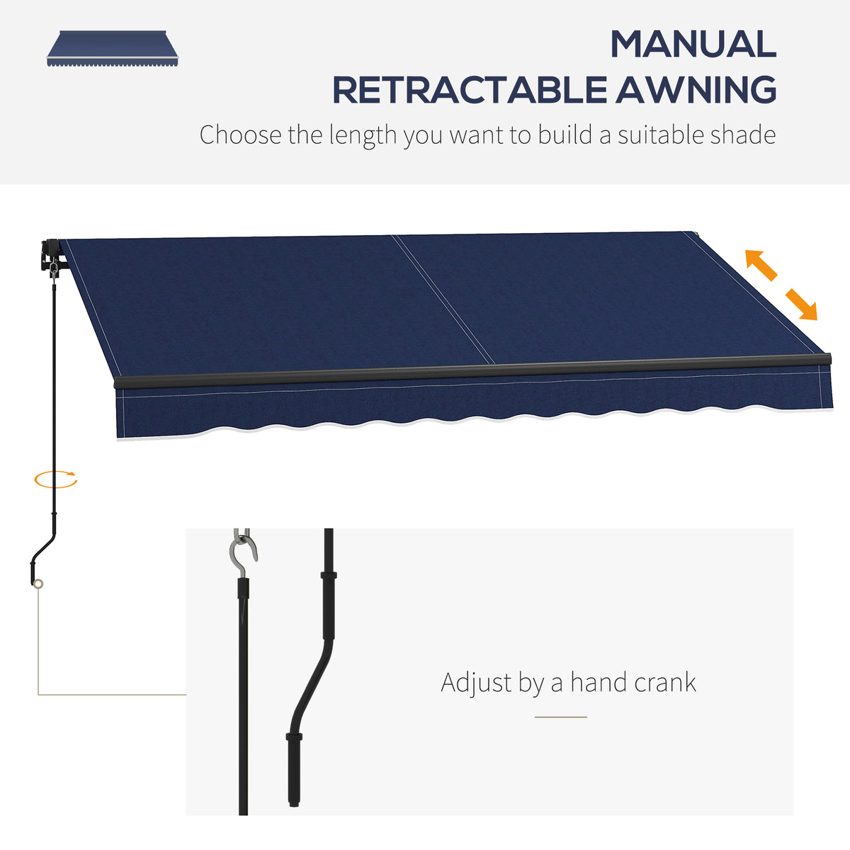 Outsunny 8' x 6.5' Manual Retractable Awning - 280gsm Blue UV Resistant Sunshade